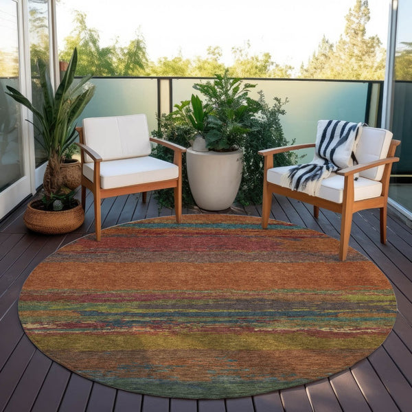 HomeRoots 5' Terra Cotta Abstract Area Rug - Durable, Washable, Modern Design for Indoor & Outdoor Spaces 8' Round 608761