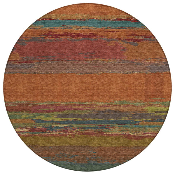 HomeRoots 5' Terra Cotta Abstract Area Rug - Durable, Washable, Modern Design for Indoor & Outdoor Spaces 8' Round 608761