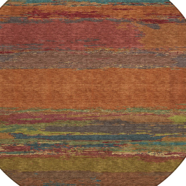 HomeRoots 5' Terra Cotta Abstract Area Rug - Durable, Washable, Modern Design for Indoor & Outdoor Spaces 8' Round 608761