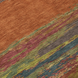 HomeRoots 5' Terra Cotta Abstract Area Rug - Durable, Washable, Modern Design for Indoor & Outdoor Spaces 8' Round 608761