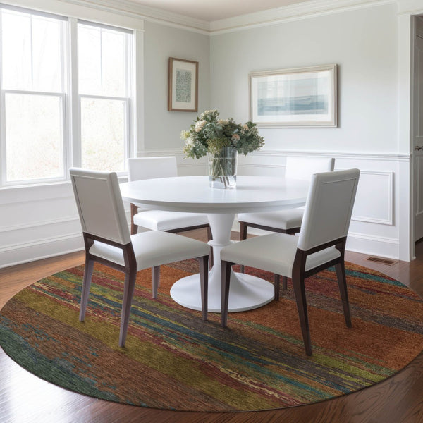 HomeRoots 5' Terra Cotta Abstract Area Rug - Durable, Washable, Modern Design for Indoor & Outdoor Spaces 8' Round 608761