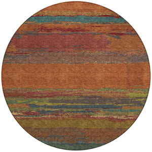 HomeRoots 5' Terra Cotta Abstract Area Rug - Durable, Washable, Modern Design for Indoor & Outdoor Spaces 8' Round 608761