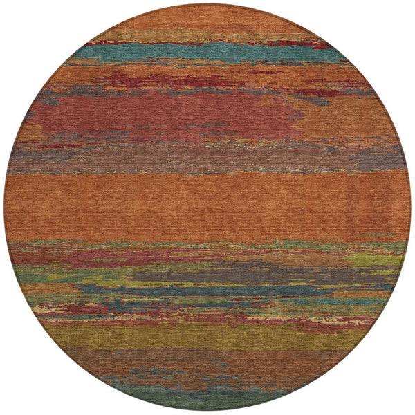 HomeRoots 5' Terra Cotta Abstract Area Rug - Durable, Washable, Modern Design for Indoor & Outdoor Spaces 8' Round 608761