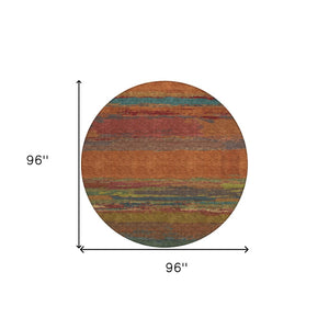 HomeRoots 5' Terra Cotta Abstract Area Rug - Durable, Washable, Modern Design for Indoor & Outdoor Spaces 8' Round 608761
