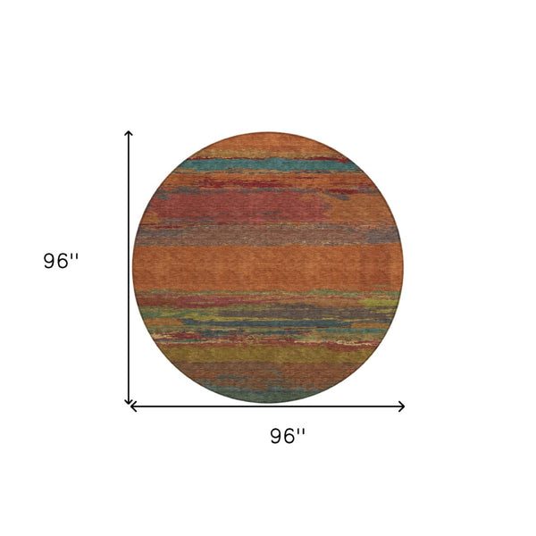 HomeRoots 5' Terra Cotta Abstract Area Rug - Durable, Washable, Modern Design for Indoor & Outdoor Spaces 8' Round 608761
