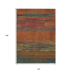HomeRoots 5' Terra Cotta Abstract Area Rug - Durable, Washable, Modern Design for Indoor & Outdoor Spaces 10' X 14' 608764