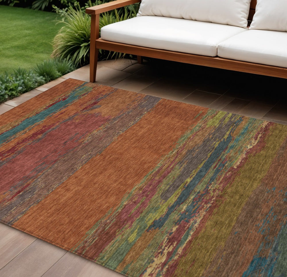 HomeRoots 5' Terra Cotta Abstract Area Rug - Durable, Washable, Modern Design for Indoor & Outdoor Spaces 10' X 14' 608764