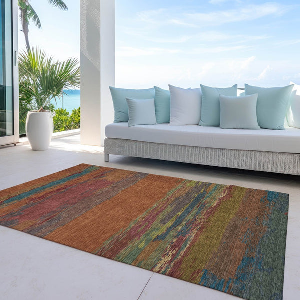 HomeRoots 5' Terra Cotta Abstract Area Rug - Durable, Washable, Modern Design for Indoor & Outdoor Spaces 10' X 14' 608764
