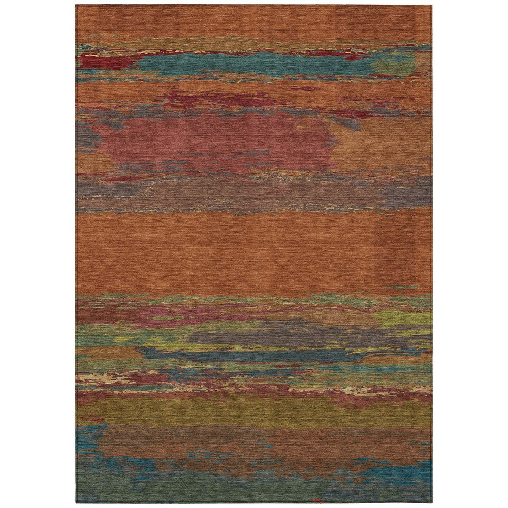 HomeRoots 5' Terra Cotta Abstract Area Rug - Durable, Washable, Modern Design for Indoor & Outdoor Spaces 10' X 14' 608764