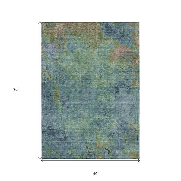HomeRoots 5' Blue Abstract Area Rug - Durable, Washable, Versatile for Indoor & Outdoor Spaces, Easy Care 5' X 8' 608766