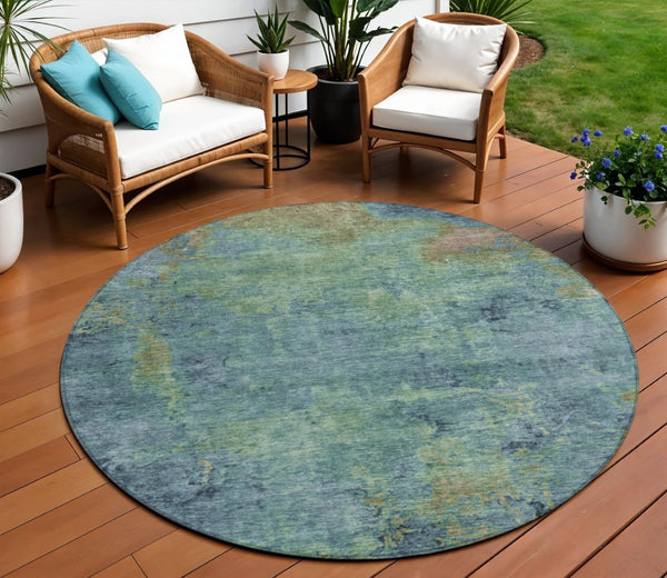 HomeRoots 5' Blue Abstract Area Rug - Durable, Washable, Versatile for Indoor & Outdoor Spaces, Easy Care 8' Round 608767