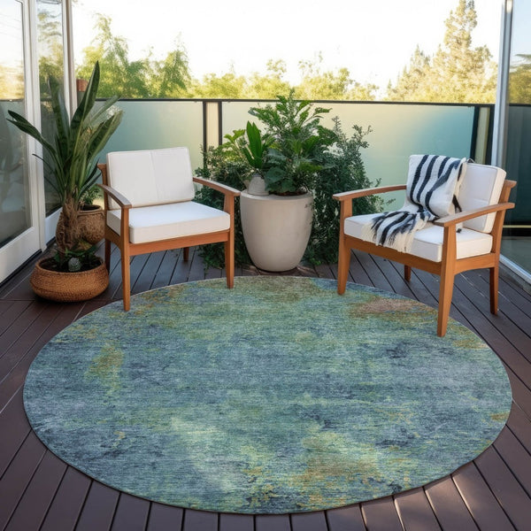 HomeRoots 5' Blue Abstract Area Rug - Durable, Washable, Versatile for Indoor & Outdoor Spaces, Easy Care 8' Round 608767