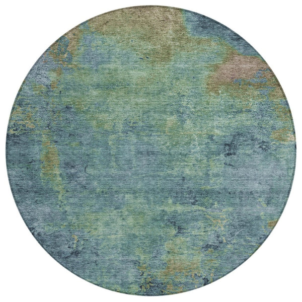 HomeRoots 5' Blue Abstract Area Rug - Durable, Washable, Versatile for Indoor & Outdoor Spaces, Easy Care 8' Round 608767