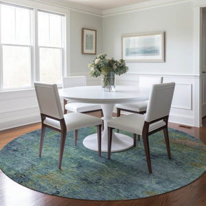 HomeRoots 5' Blue Abstract Area Rug - Durable, Washable, Versatile for Indoor & Outdoor Spaces, Easy Care 8' Round 608767