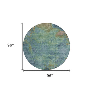 HomeRoots 5' Blue Abstract Area Rug - Durable, Washable, Versatile for Indoor & Outdoor Spaces, Easy Care 8' Round 608767