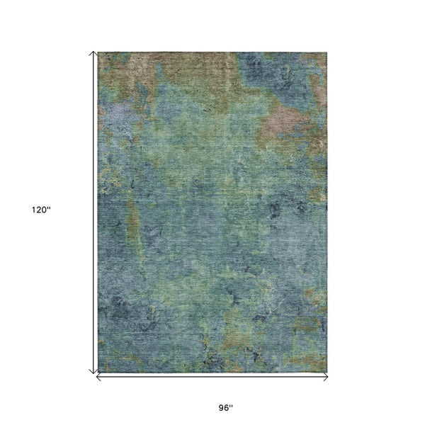 HomeRoots 5' Blue Abstract Area Rug - Durable, Washable, Versatile for Indoor & Outdoor Spaces, Easy Care 8' X 10' 608768