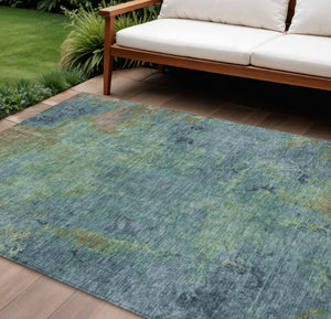 HomeRoots 5' Blue Abstract Area Rug - Durable, Washable, Versatile for Indoor & Outdoor Spaces, Easy Care 8' X 10' 608768
