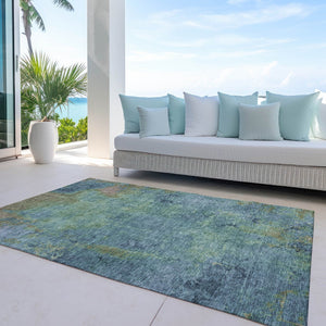 HomeRoots 5' Blue Abstract Area Rug - Durable, Washable, Versatile for Indoor & Outdoor Spaces, Easy Care 8' X 10' 608768