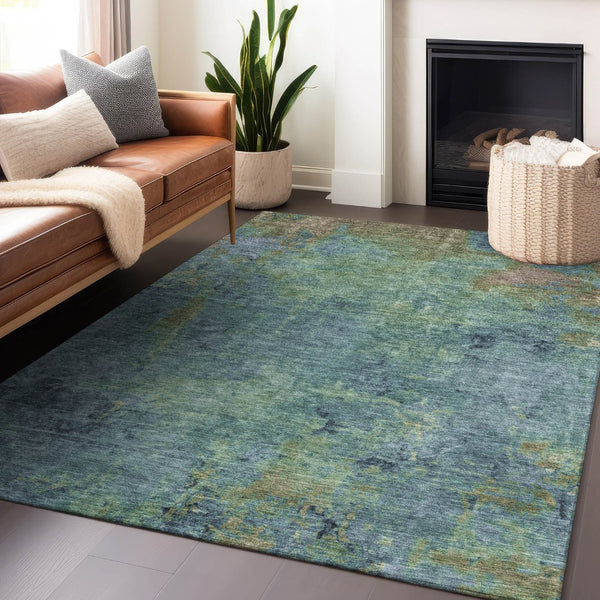 HomeRoots 5' Blue Abstract Area Rug - Durable, Washable, Versatile for Indoor & Outdoor Spaces, Easy Care 8' X 10' 608768