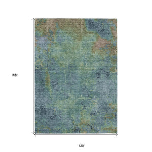 HomeRoots 5' Blue Abstract Area Rug - Durable, Washable, Versatile for Indoor & Outdoor Spaces, Easy Care 10' X 14' 608770