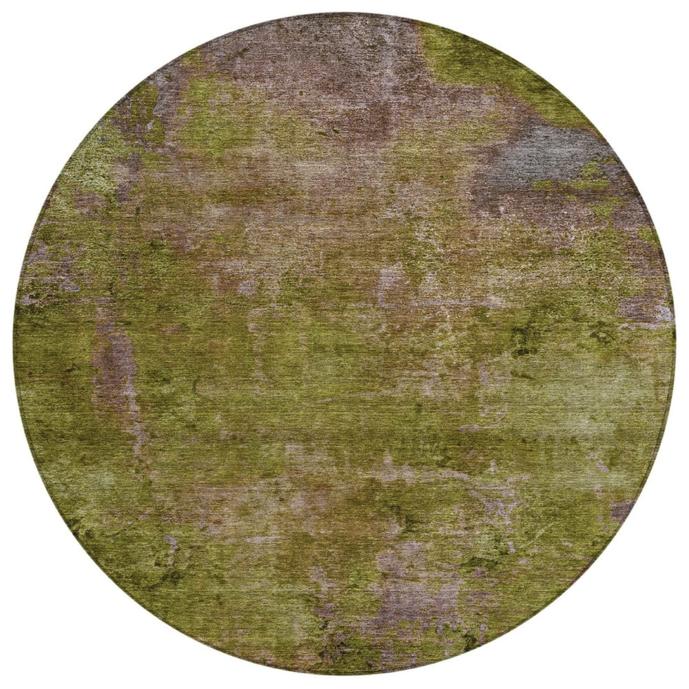 HomeRoots 5' Green Abstract Washable Area Rug - Durable, Stylish Design for Indoor & Outdoor High-Traffic Use 8' Round 608773