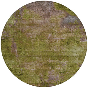 HomeRoots 5' Green Abstract Washable Area Rug - Durable, Stylish Design for Indoor & Outdoor High-Traffic Use 8' Round 608773