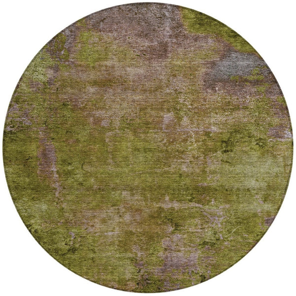 HomeRoots 5' Green Abstract Washable Area Rug - Durable, Stylish Design for Indoor & Outdoor High-Traffic Use 8' Round 608773