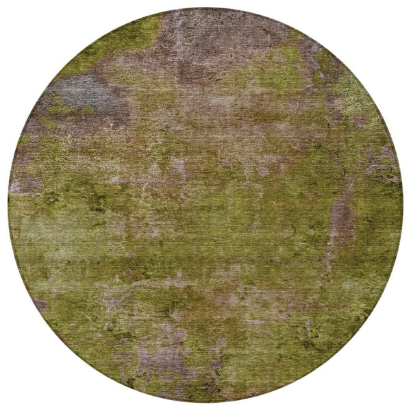 HomeRoots 5' Green Abstract Washable Area Rug - Durable, Stylish Design for Indoor & Outdoor High-Traffic Use 8' Round 608773