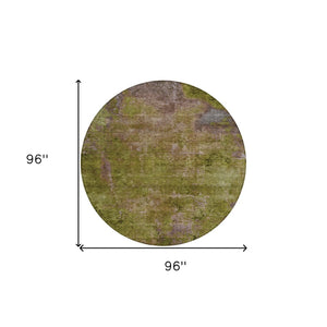 HomeRoots 5' Green Abstract Washable Area Rug - Durable, Stylish Design for Indoor & Outdoor High-Traffic Use 8' Round 608773