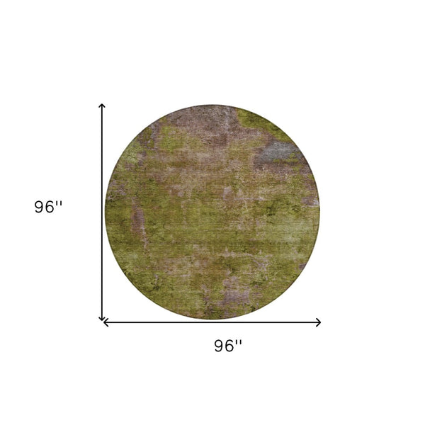 HomeRoots 5' Green Abstract Washable Area Rug - Durable, Stylish Design for Indoor & Outdoor High-Traffic Use 8' Round 608773