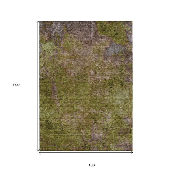 HomeRoots 5' Green Abstract Washable Area Rug - Durable, Stylish Design for Indoor & Outdoor High-Traffic Use 9' X 12' 608775