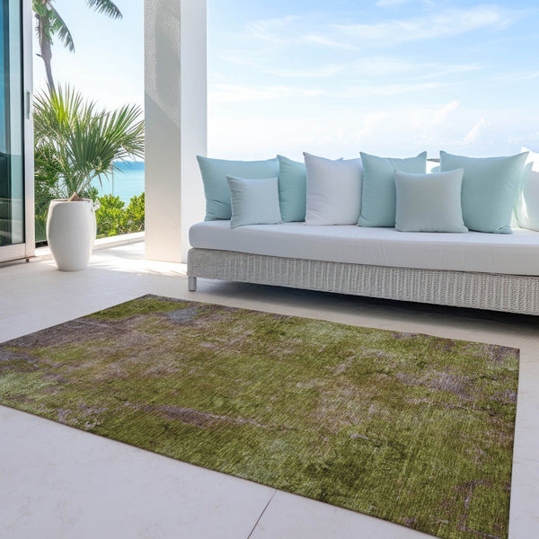 HomeRoots 5' Green Abstract Washable Area Rug - Durable, Stylish Design for Indoor & Outdoor High-Traffic Use 9' X 12' 608775