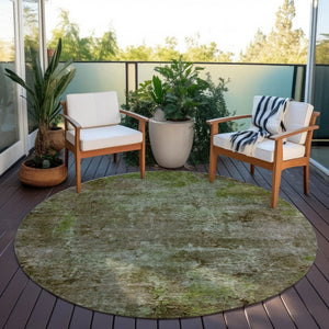 HomeRoots 5' Brown Abstract Washable Area Rug for Indoor and Outdoor Spaces - Durable, Stylish & Easy Care 8' Round 608779