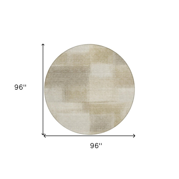 HomeRoots 5' Taupe Geometric Indoor Outdoor Area Rug – Durable, Washable, Stylish Solution for Your Home Decor 8' Round 608785