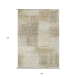 HomeRoots 5' Taupe Geometric Indoor Outdoor Area Rug – Durable, Washable, Stylish Solution for Your Home Decor 10' X 14' 608788