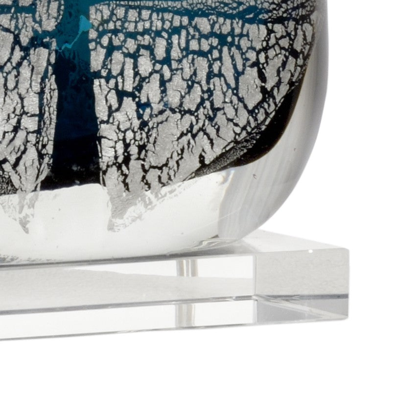 Wildwood Clauseen Hand-Blown Art Glass Lamp With Silver Leaf & Crystal Base, French-Wired Elegant Table Accent 60879