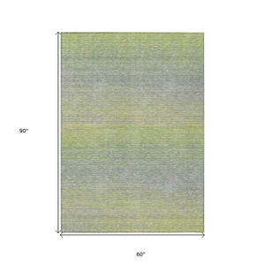 HomeRoots 5' Striped Artichoke Green Area Rug - Durable, Washable, Stylish for Indoor & Outdoor Living Spaces 5' X 8' 608790