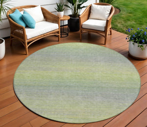 HomeRoots 5' Striped Artichoke Green Area Rug - Durable, Washable, Stylish for Indoor & Outdoor Living Spaces 8' Round 608791
