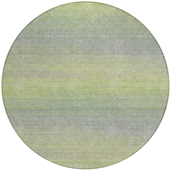 HomeRoots 5' Striped Artichoke Green Area Rug - Durable, Washable, Stylish for Indoor & Outdoor Living Spaces 8' Round 608791