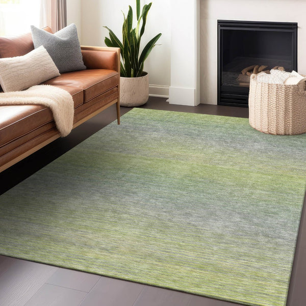 HomeRoots 5' Striped Artichoke Green Area Rug - Durable, Washable, Stylish for Indoor & Outdoor Living Spaces 9' X 12' 608793