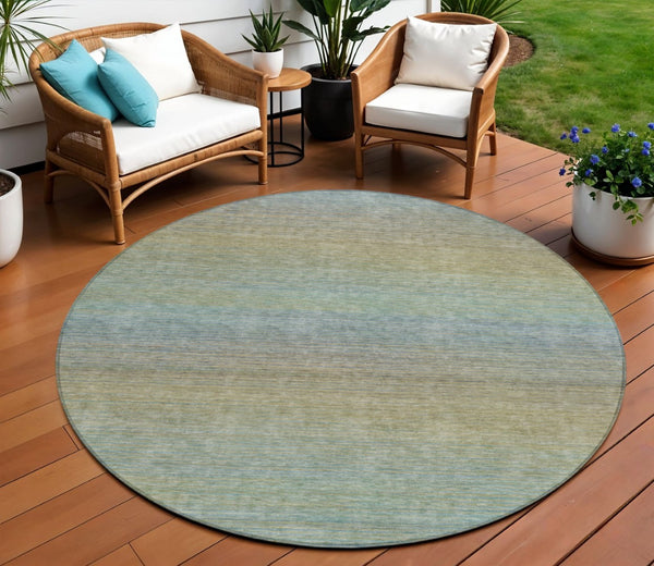 HomeRoots 5' Blue Striped Washable Area Rug – Durable & Stylish Indoor/Outdoor Solution for High-Traffic Spaces 8' Round 608797