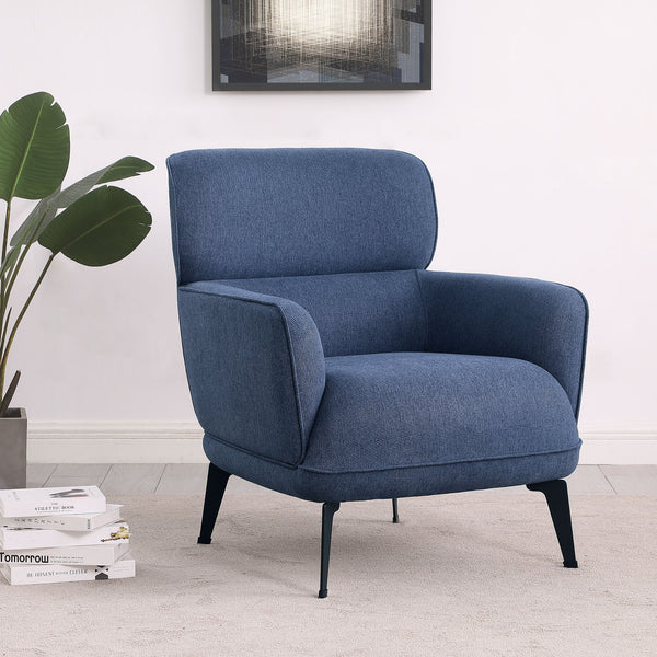 English Elm 1pc Modern Transitional Upholstered Crescent Arm Accent Chair with Rounded Track Arms and Metal Legs Blue 35 L x 31.25 W x 29 H B011P306686
