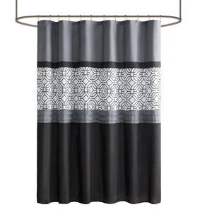 JLA Home 510 Design - Embroidered Pintuck Shower Curtain with Layered Microfiber Lining, Geometric Texture in Grey/Black 5DS70-0231