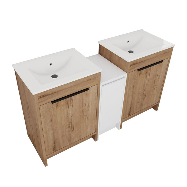 English Elm 60 Inch Freestanding Bathroom Vanity With Ceramic Sink, Soft-Close Doors & Ample Storage Solutions W999S00321