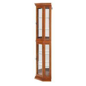 English Elm Lighted Corner Curio Cabinet - Elegant Display Shelf With Adjustable Glass Shelves & Ambient Lighting W1758P300137