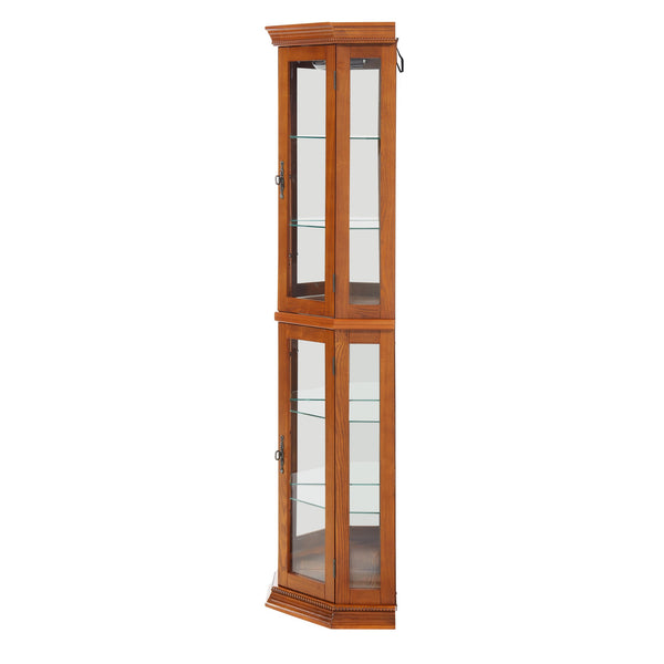 English Elm Lighted Corner Curio Cabinet - Elegant Display Shelf With Adjustable Glass Shelves & Ambient Lighting W1758P300137