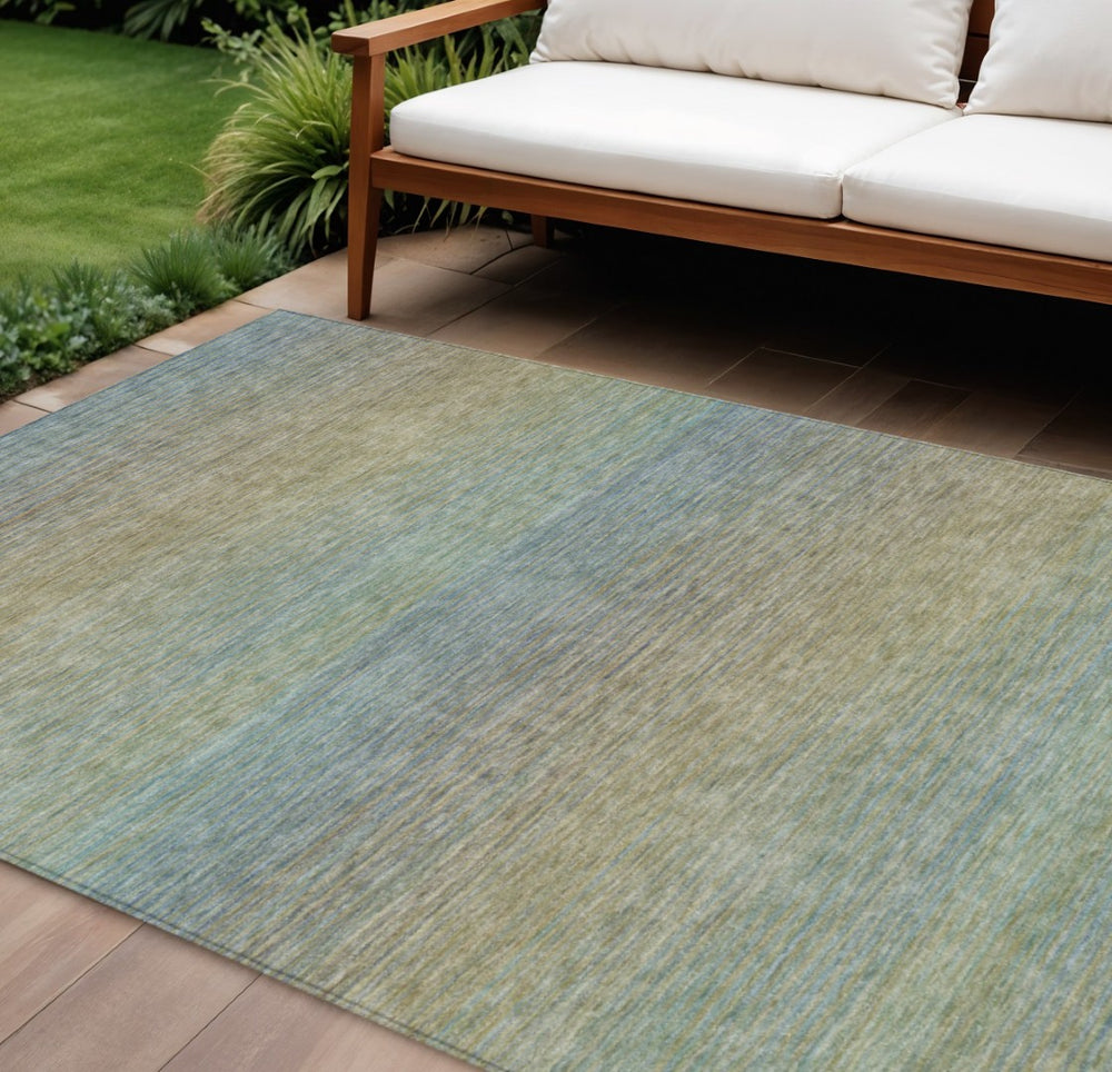 HomeRoots 5' Blue Striped Washable Area Rug – Durable & Stylish Indoor/Outdoor Solution for High-Traffic Spaces 10' X 14' 608800
