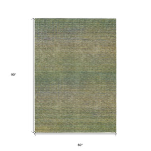 HomeRoots 5' Fern Green Striped Indoor Outdoor Area Rug - Durable, Washable, Perfect for High-Traffic Spaces 5' X 8' 608808