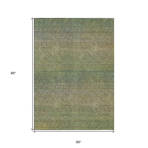 HomeRoots 5' Fern Green Striped Indoor Outdoor Area Rug - Durable, Washable, Perfect for High-Traffic Spaces 5' X 8' 608808