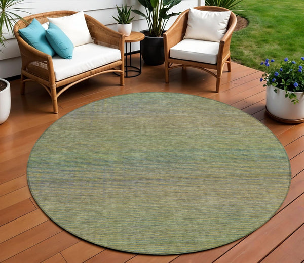 HomeRoots 5' Fern Green Striped Indoor Outdoor Area Rug - Durable, Washable, Perfect for High-Traffic Spaces 8' Round 608809